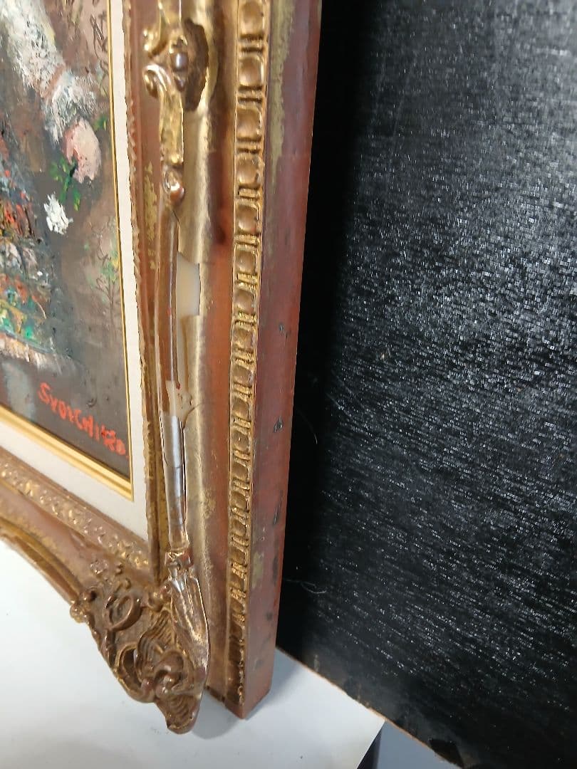 油彩画　人形　F6号『竹中　尚一郞』作者　・額サイズ495×590 ゴールド