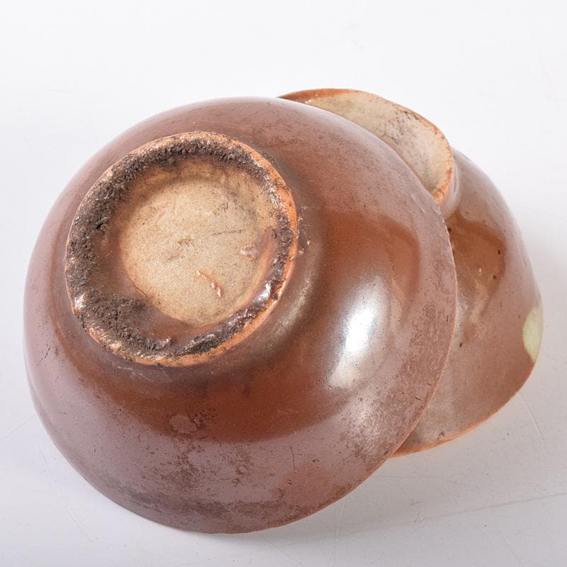 中国　唐物　龍泉窯　青磁盃台　柿釉煎茶器２客　三点まとめて　V　R7569