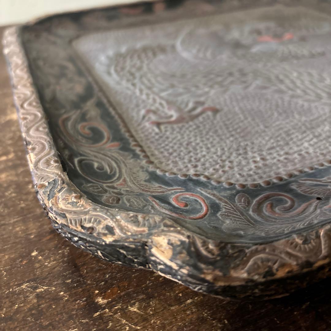 古琉球龍漆器　方盆　江戸時代頃　古美術　古民芸　骨董　アンティーク　古道具　李朝