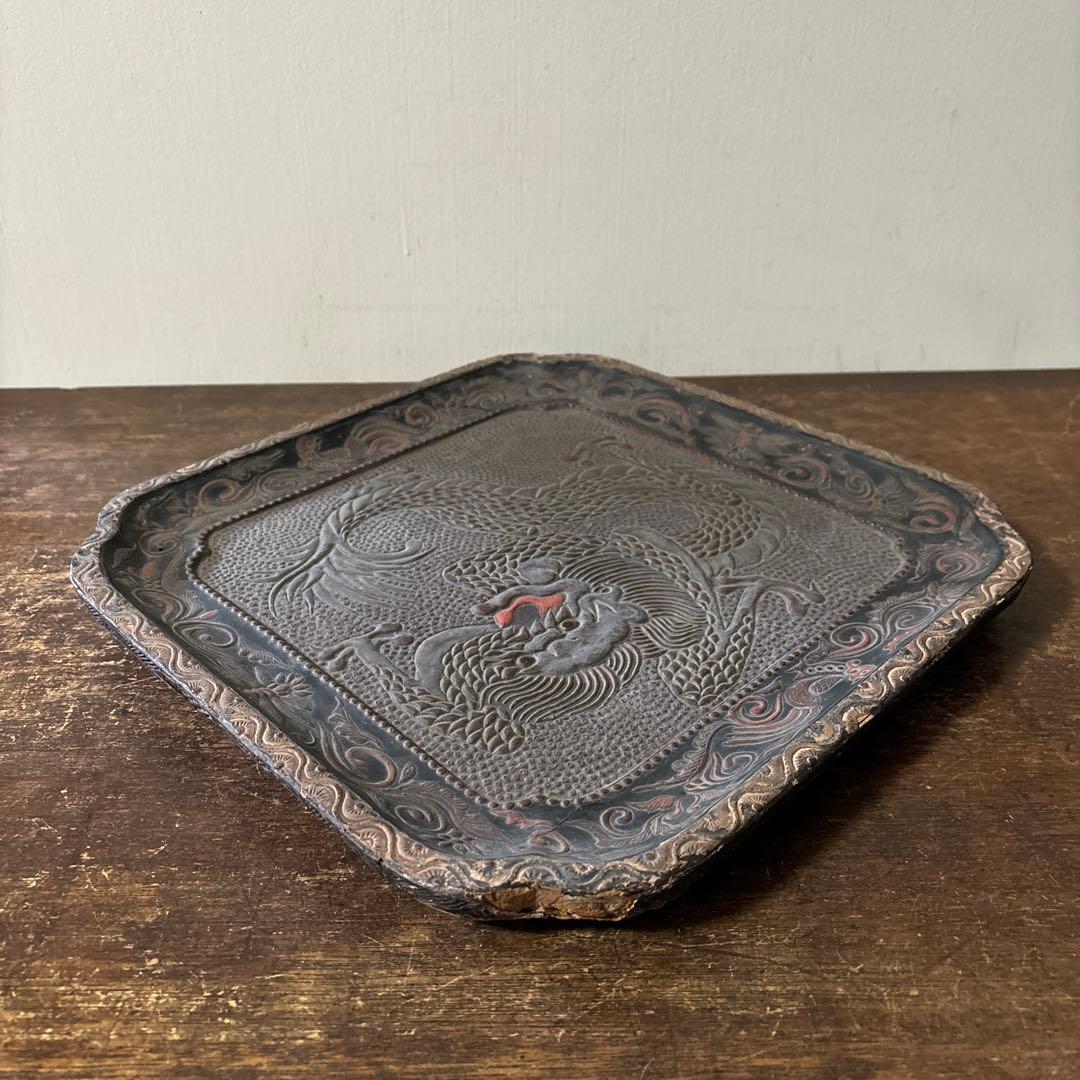 古琉球龍漆器　方盆　江戸時代頃　古美術　古民芸　骨董　アンティーク　古道具　李朝