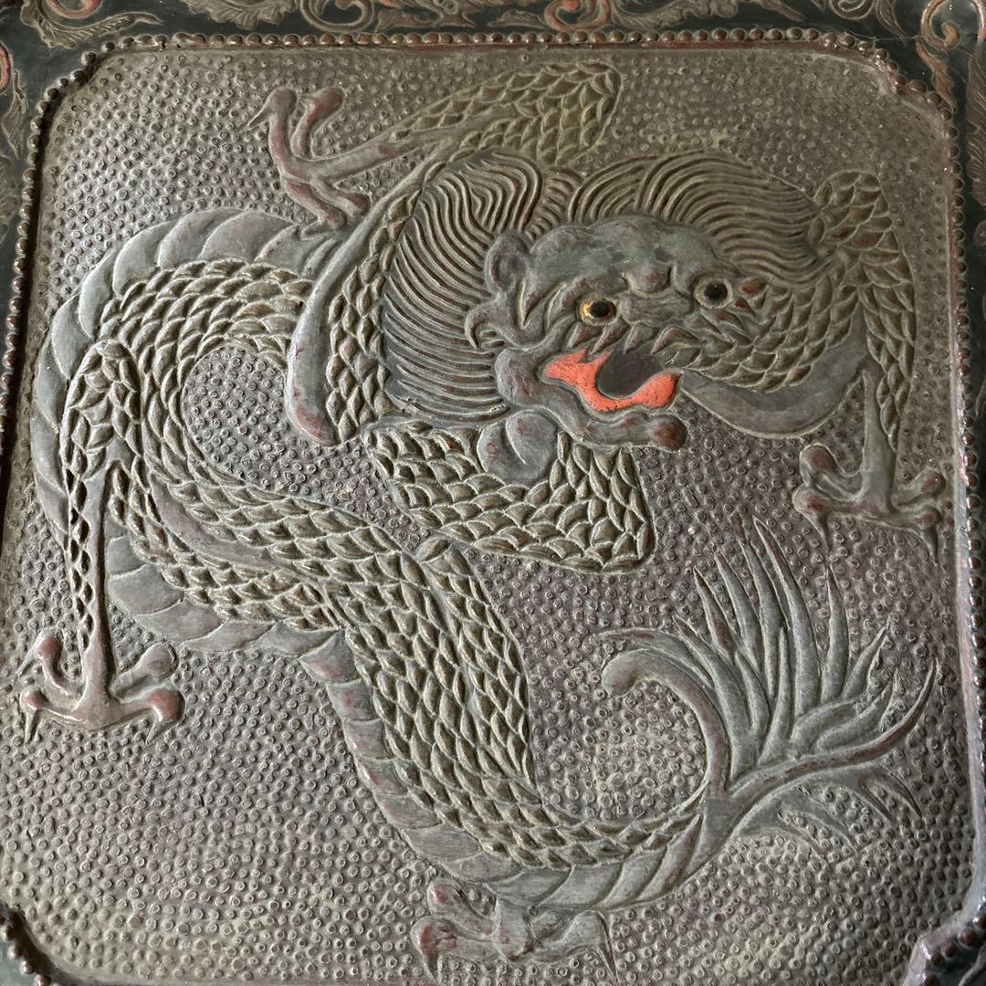 古琉球龍漆器　方盆　江戸時代頃　古美術　古民芸　骨董　アンティーク　古道具　李朝