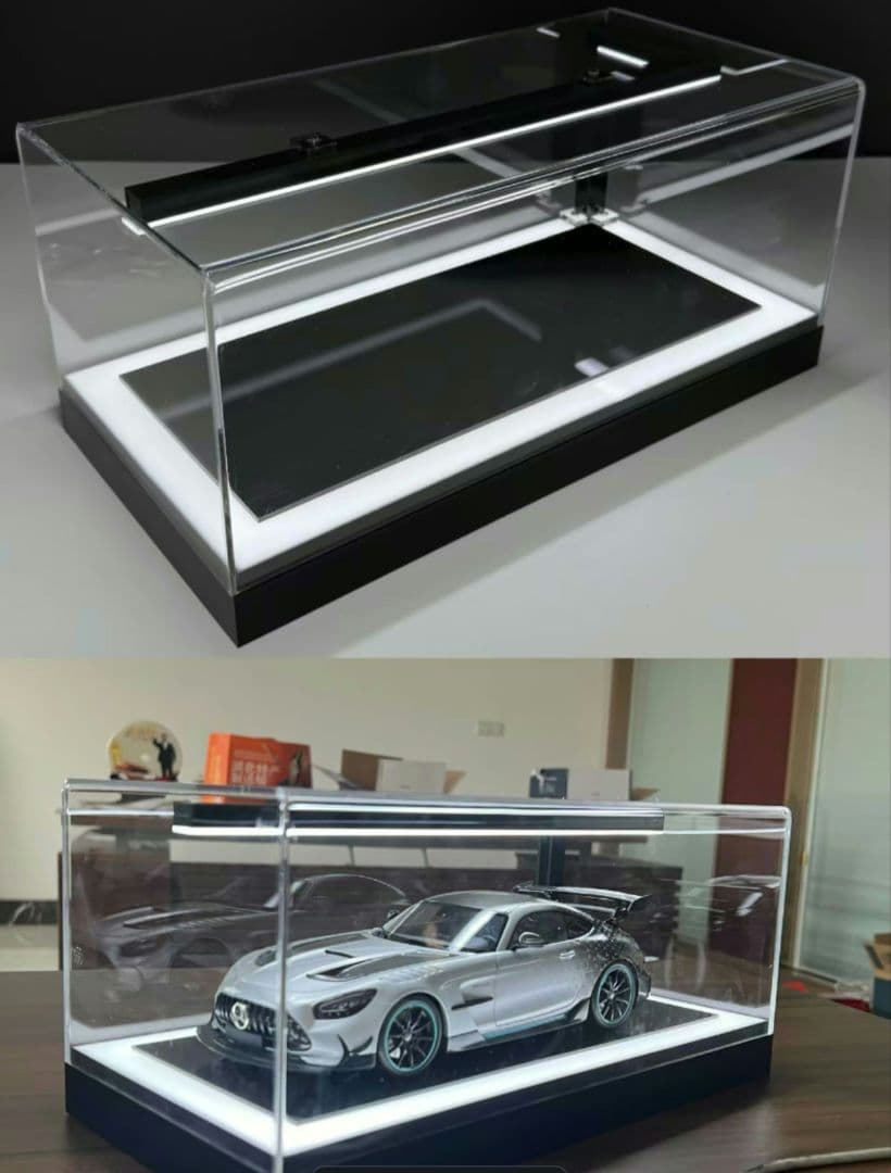 1/18 ミニカー用 LED照明付ディスプレイケース【ピアノブラック】