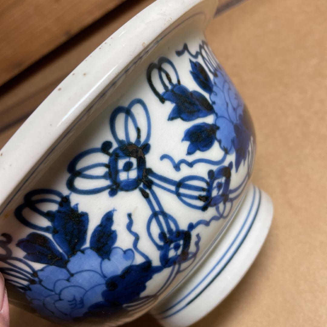 レトロ 染付鉢 【m44 呉須　レトロ　骨董 食器 アンティーク　ベロ藍　レア】