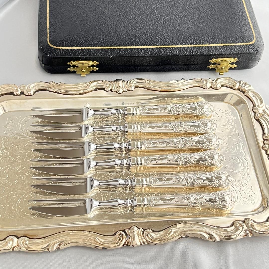 【Harrison Brothers】 【純銀ハンドル】ティーフォーク 6本