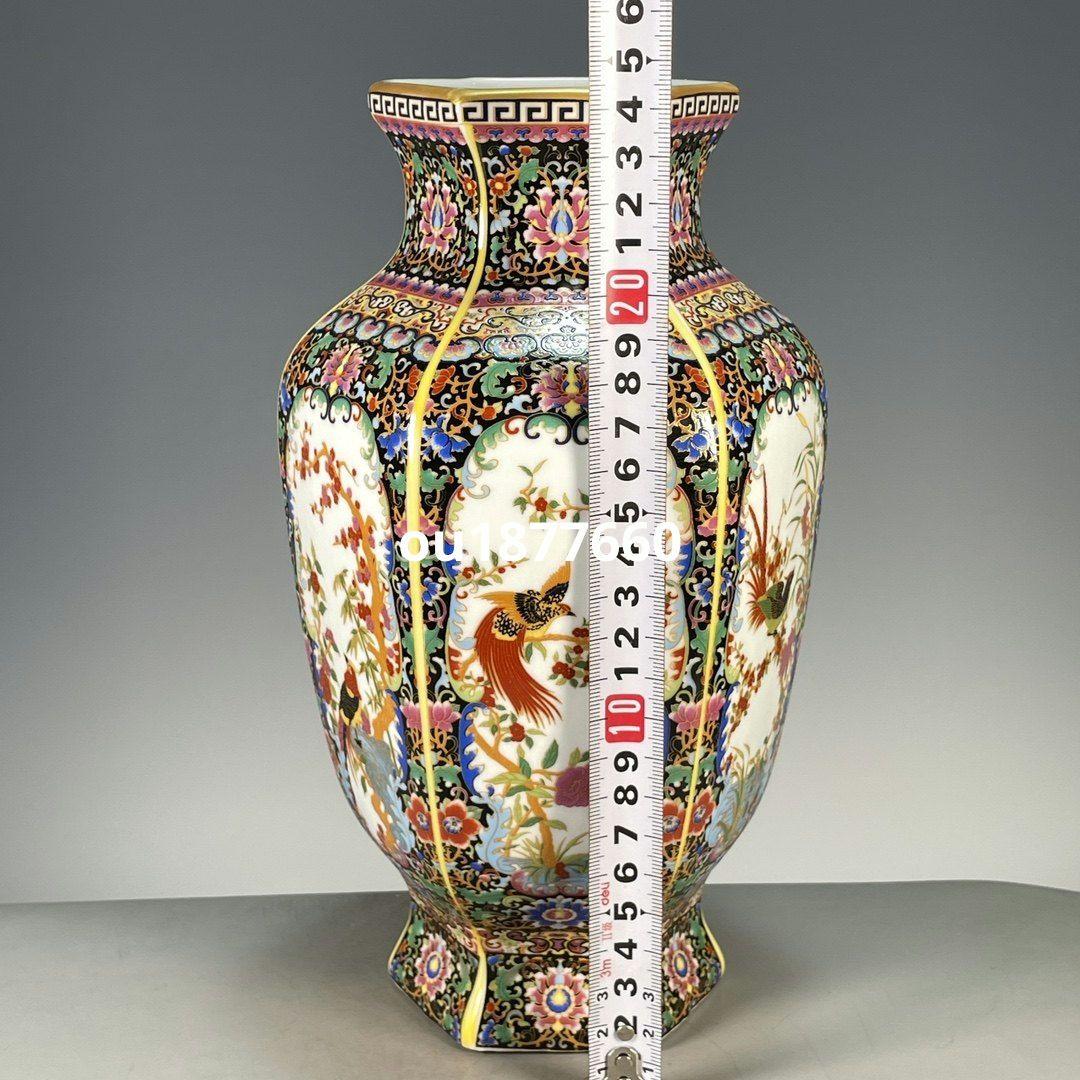 琺瑯彩六面開窓花鳥賞瓶 景徳鎮 陶磁器 装飾品 現代工芸品 美術品 置物