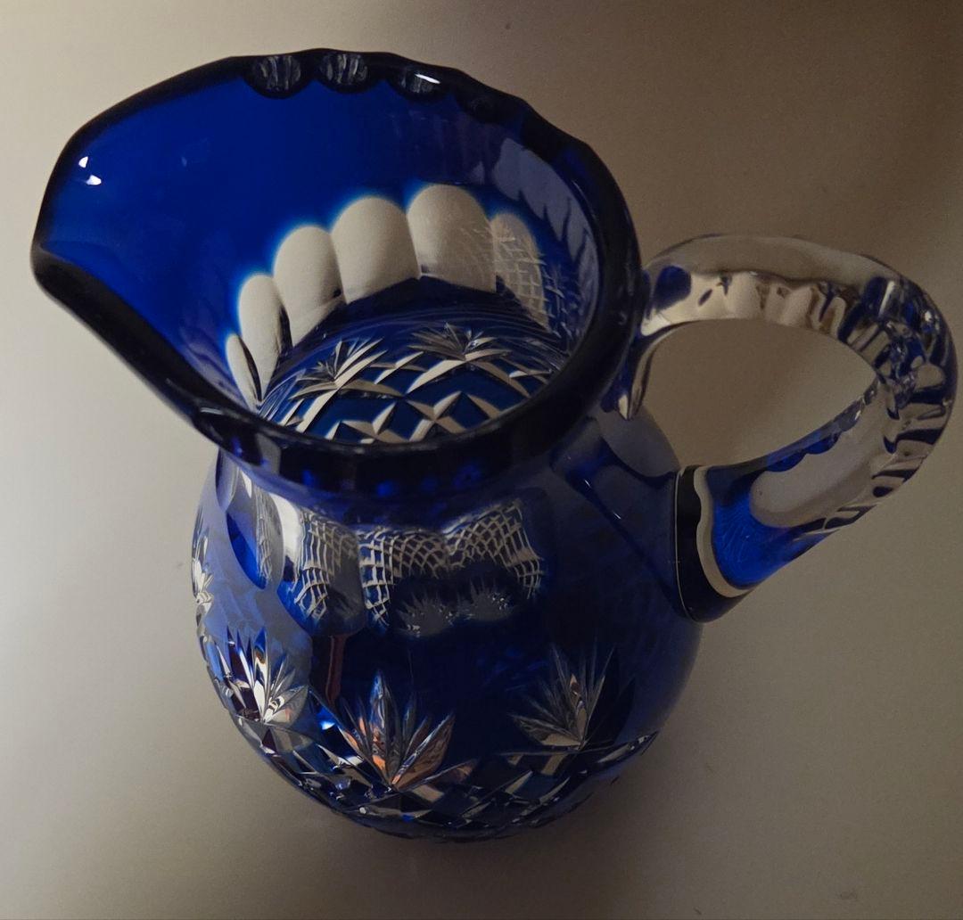切子 ピッチャー ブルー 手付き