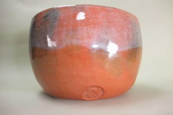 柿高台 「福井楽印」赤楽茶碗 茶道具 抹茶茶碗 京焼 清水焼 共箱