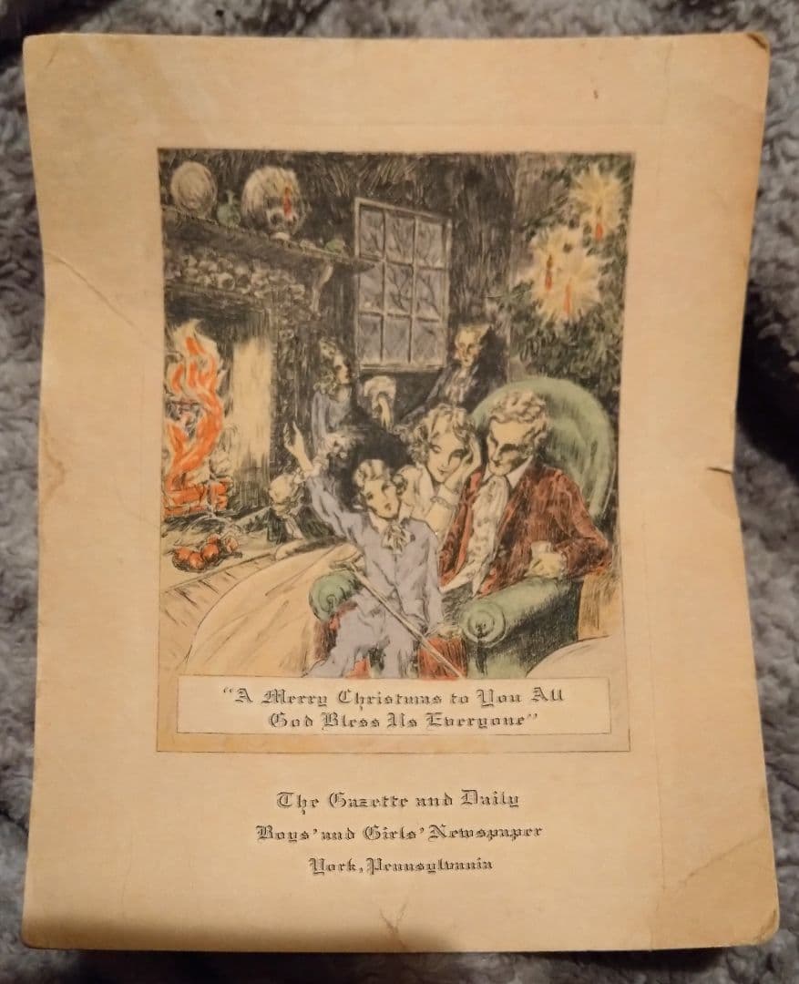 アメリカンアンティーク　子供新聞　クリスマスカード　クリスマスキャロルイラスト