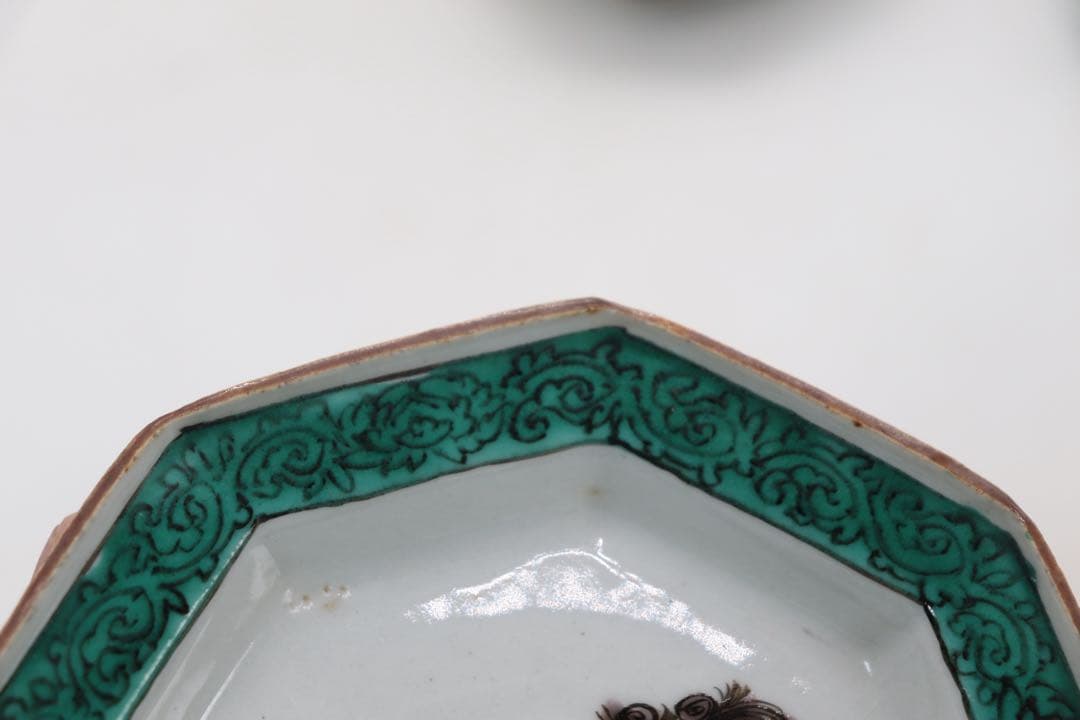 青九谷　牡丹獅子紋角皿4点　江戸　送料込み250511