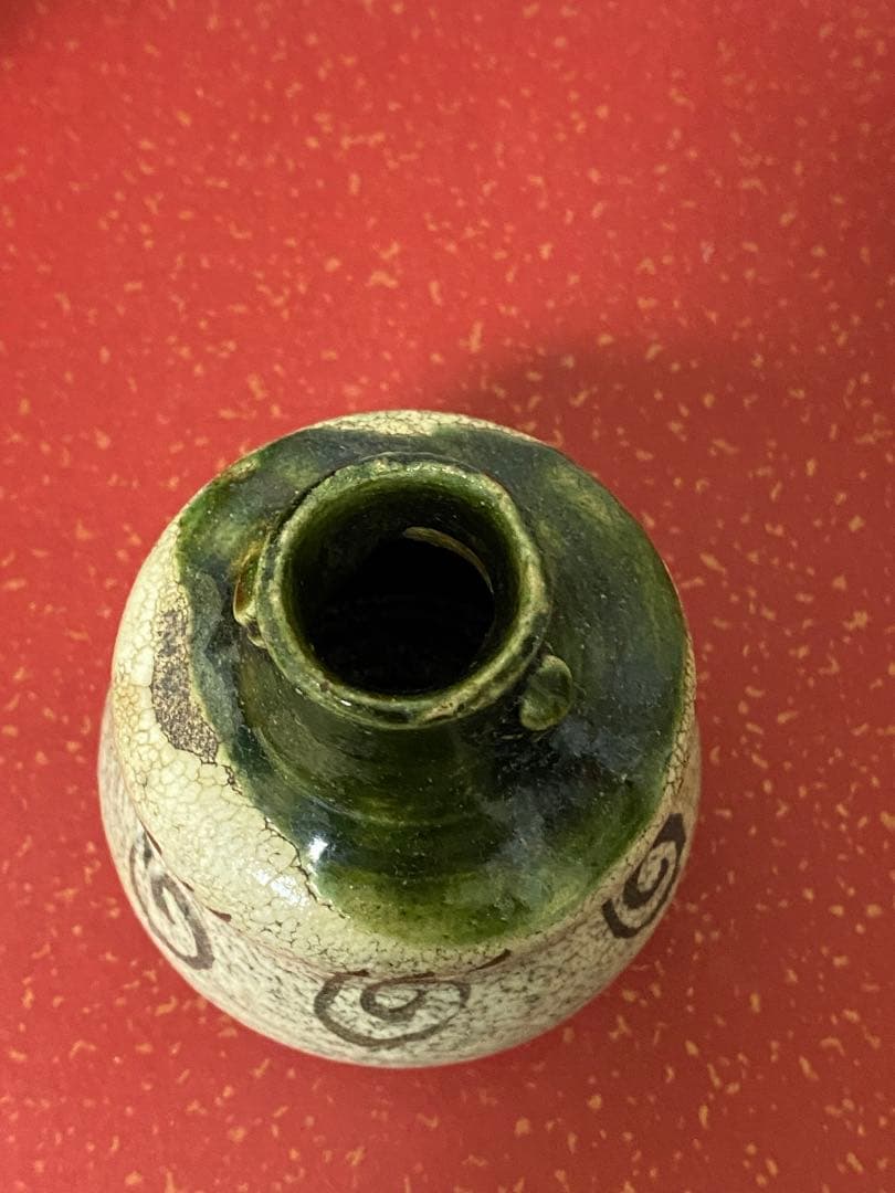 美濃焼　青織部　織部　花生　水差　水滴　茶道具　古道具　骨董 仕覆付き