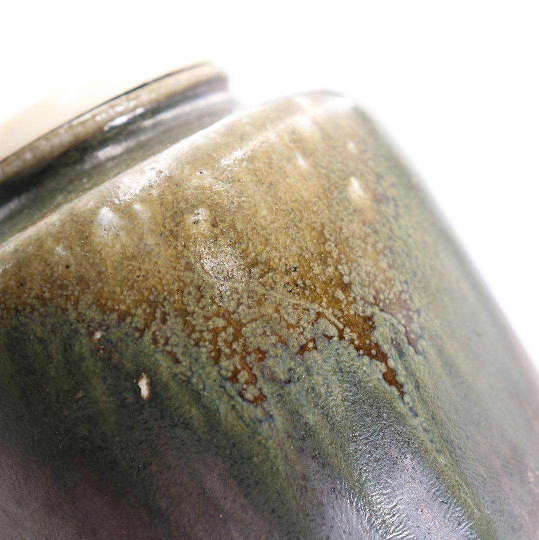 市野克明作 丹波焼 肩衝茶入 段七宝仕覆 茶道具 共箱　V913　N9