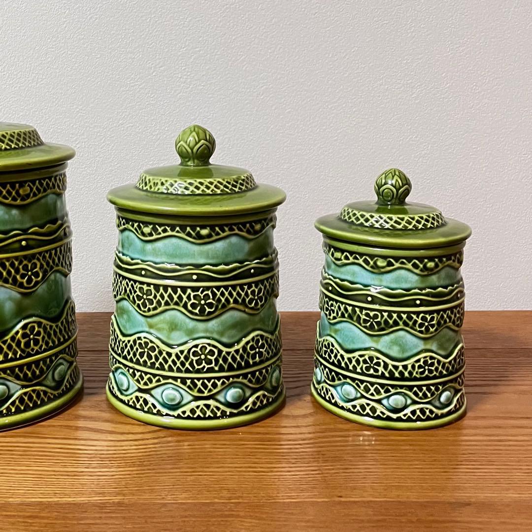 ヴィンテージ 陶器製 蓋付きキャニスター ジャー