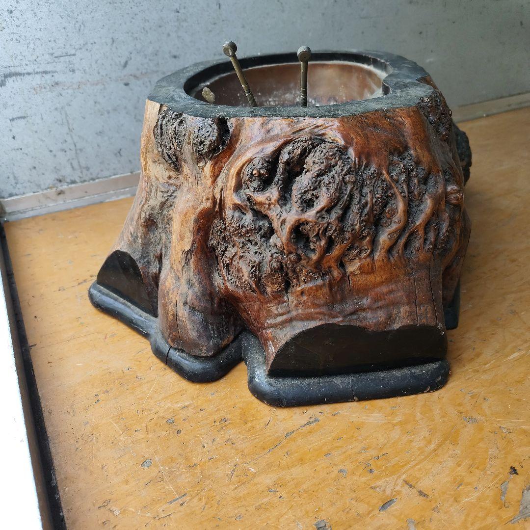 天然切株 銅の入れ子 火鉢　灰、 五徳、火箸、灰ならし付き　すぐ使える！