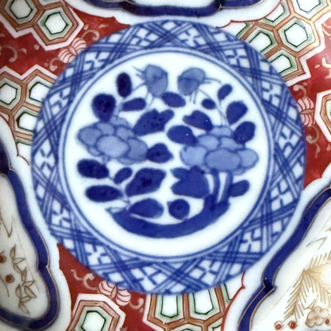 超限定2日20時迄❣旧家蔵出江戸期最上手牡丹と亀甲❌松竹梅大聖寺伊万里小皿5客