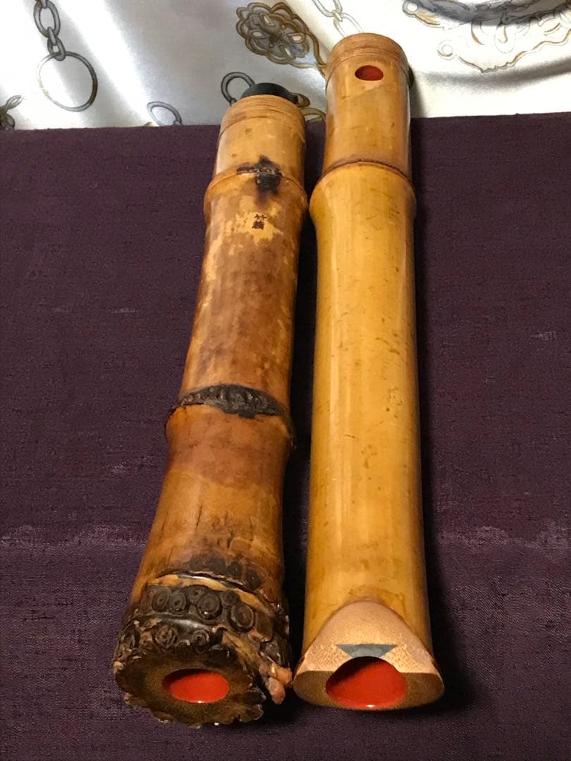 ⭐️尺八　琴古流　竹○？(2印)在銘　約58センチ　唄口キャップ,袋　古い尺八