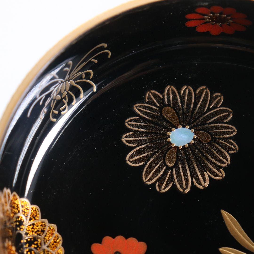 古川治樹作 乾漆 菊蒔絵 大棗 花蒔絵 茶道具 共箱　V948　N8