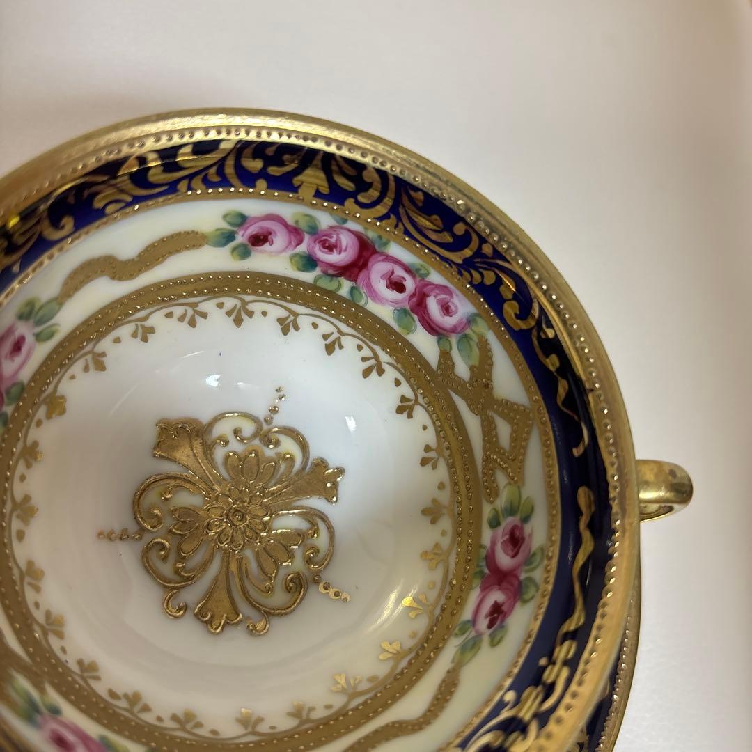 オールドノリタケ 金盛上・コバルト薔薇図紋　カップソーサー2客セット