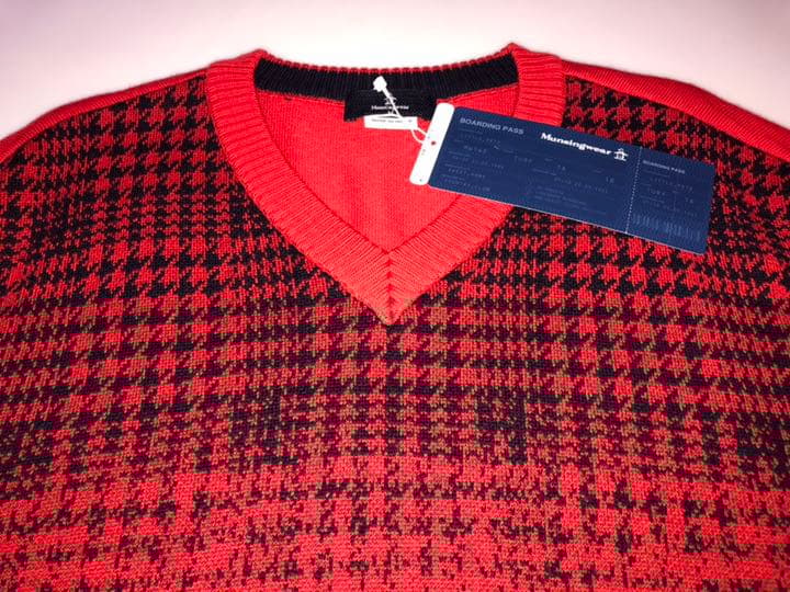 289マンシングウェア◆セーター 長袖ニット Mサイズ 赤x黒系レッドxブラック