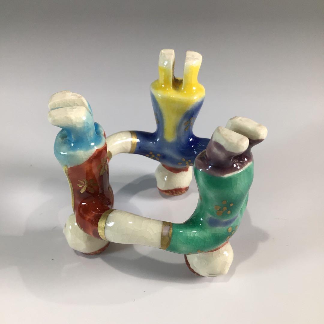 Ｐ４４２　七種蓋置　『鳴滝窯　橋本城岳造』『交趾釉』　共箱　茶道具