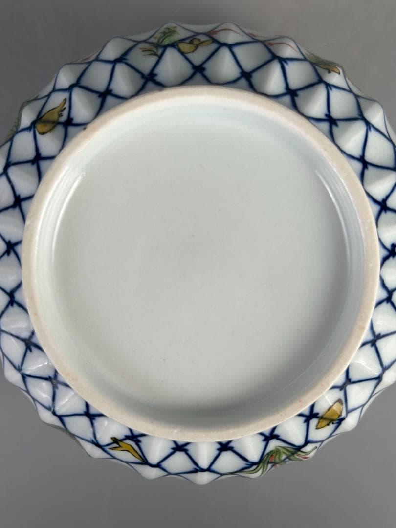 中国美術　小魚魚網文　南京赤絵 小茶碗　染付　華道具　唐物　時代　古玩