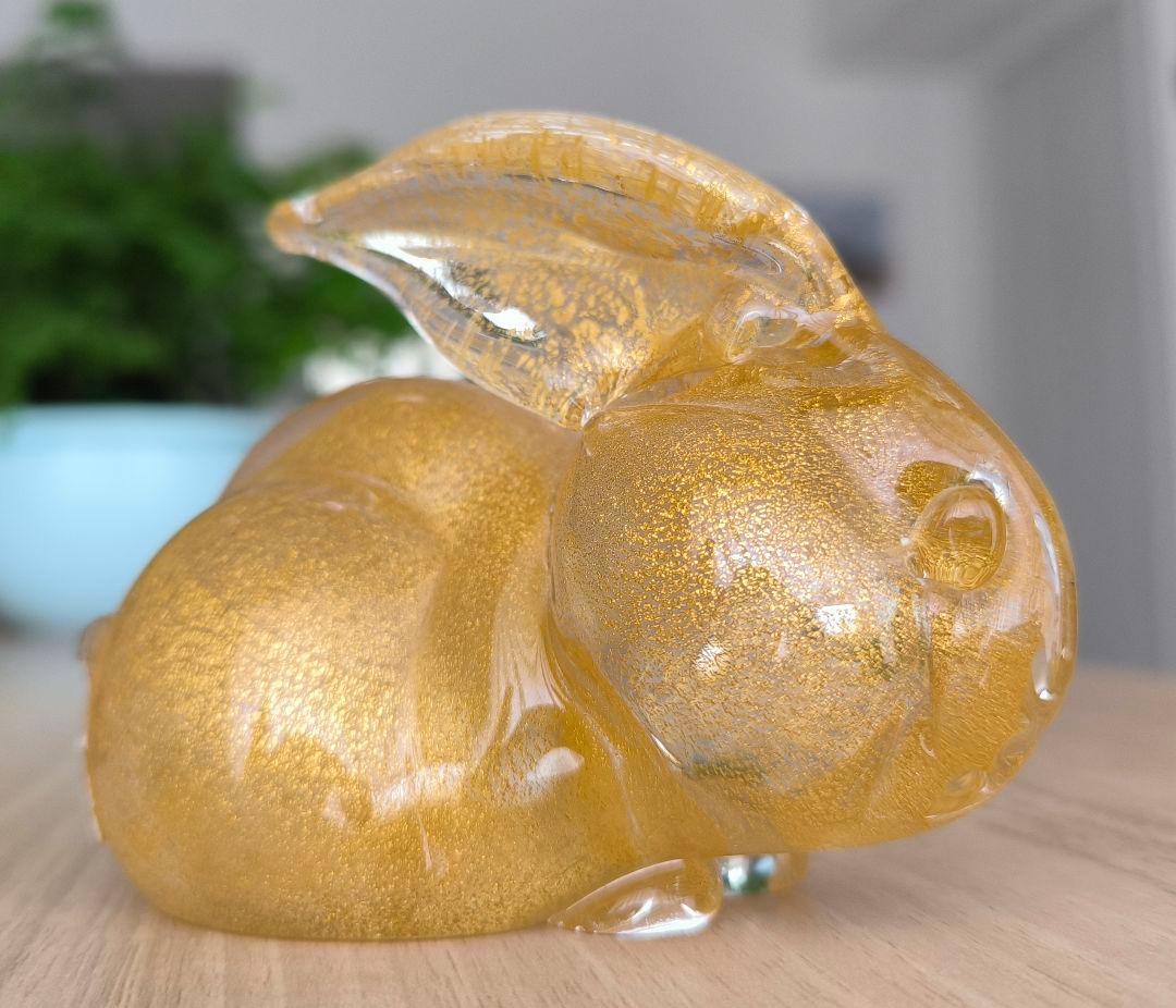 イタリア製 ムラノガラス 金彩 ウサギ 置物 フィギュリン ペーパーウエイト
