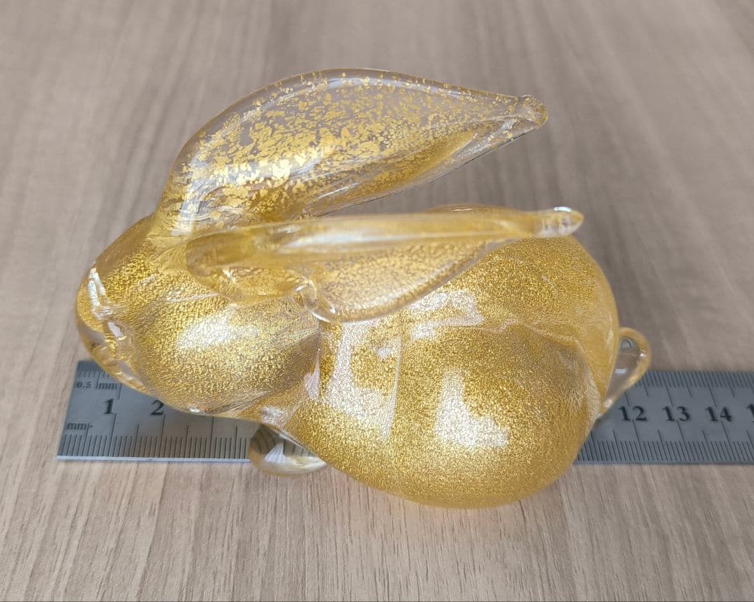 イタリア製 ムラノガラス 金彩 ウサギ 置物 フィギュリン ペーパーウエイト