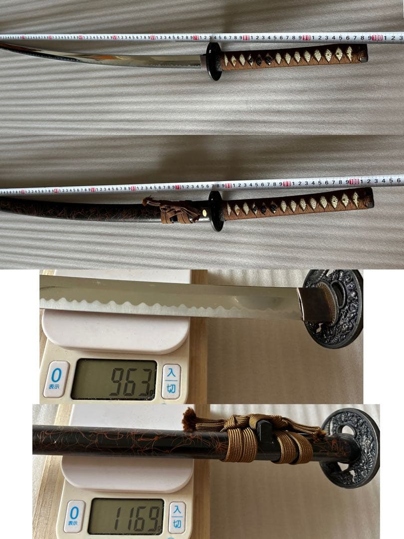 模造刀 打刀 脇差 2点セット 黑茶鞘 鞘付き長さ約69/102cm 26A21