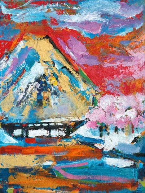 油絵 菅家令子 絵 絵画 インテリア 額付(黒) uF6-111109 富士山