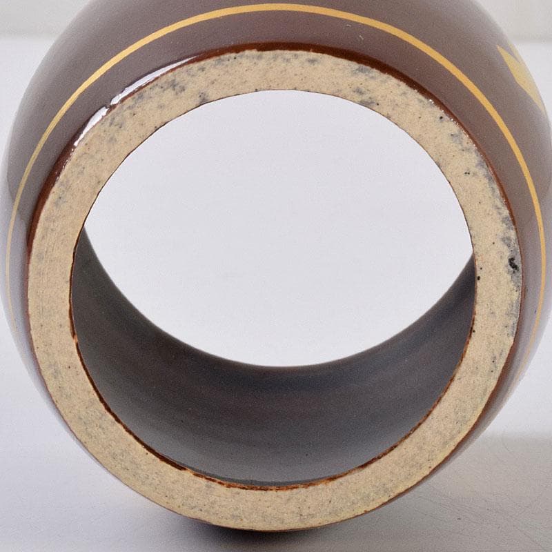 茶道具　膳所焼　淡海ぜぜ　陽炎園造　太鼓形　〆縄蒔絵　蓋置　共布共箱　V8752