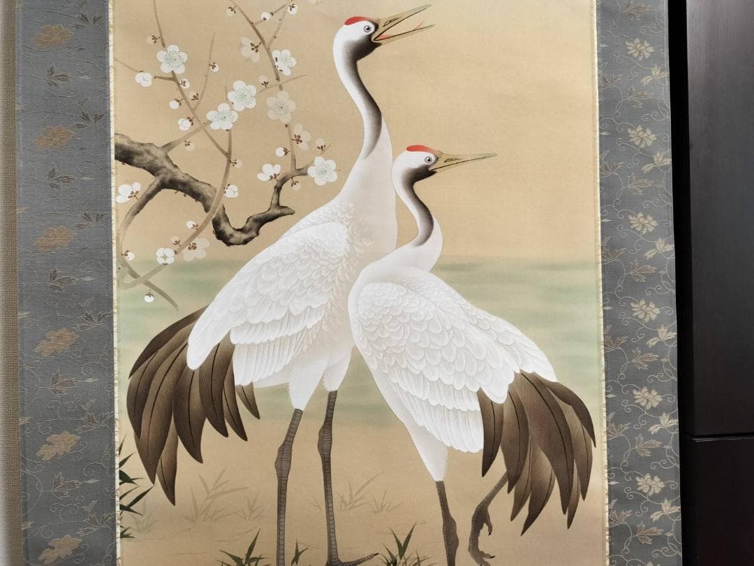 掛け軸　掛軸（かけじく）松竹梅鶴亀（浅野寿峰）尺五・桐箱付き