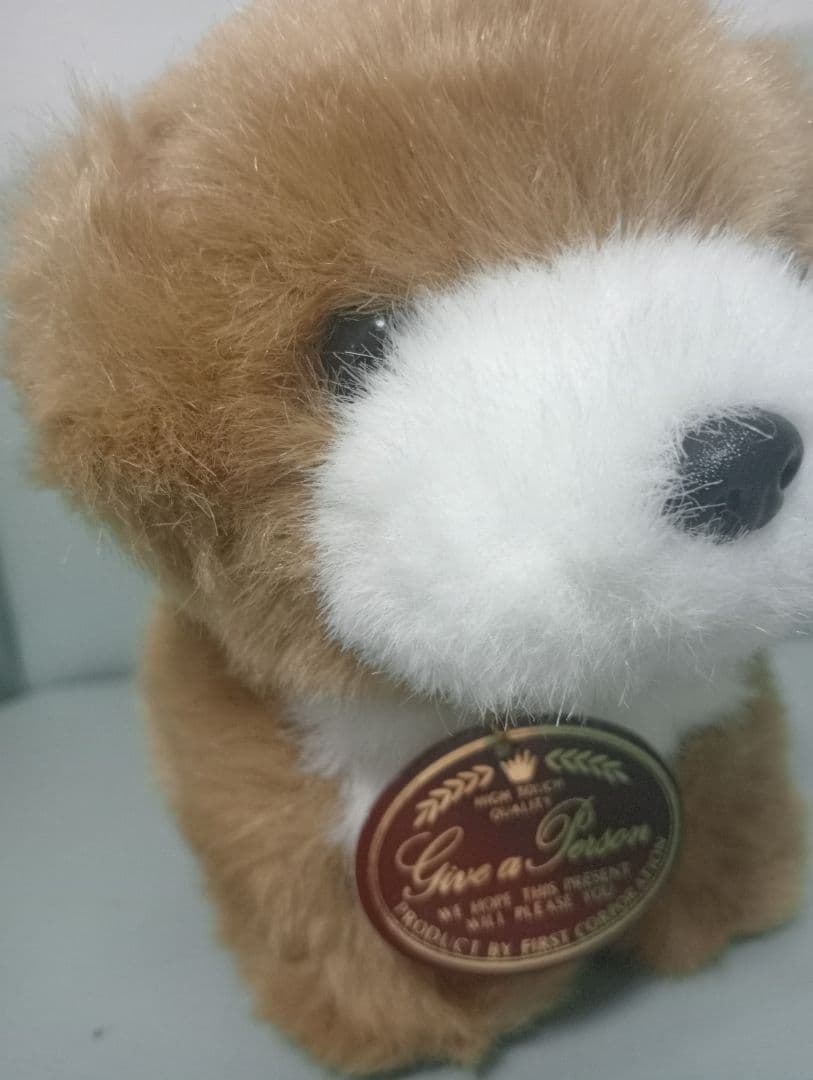 美品 ファースト社 ぬいぐるみ 日本犬 ブチ