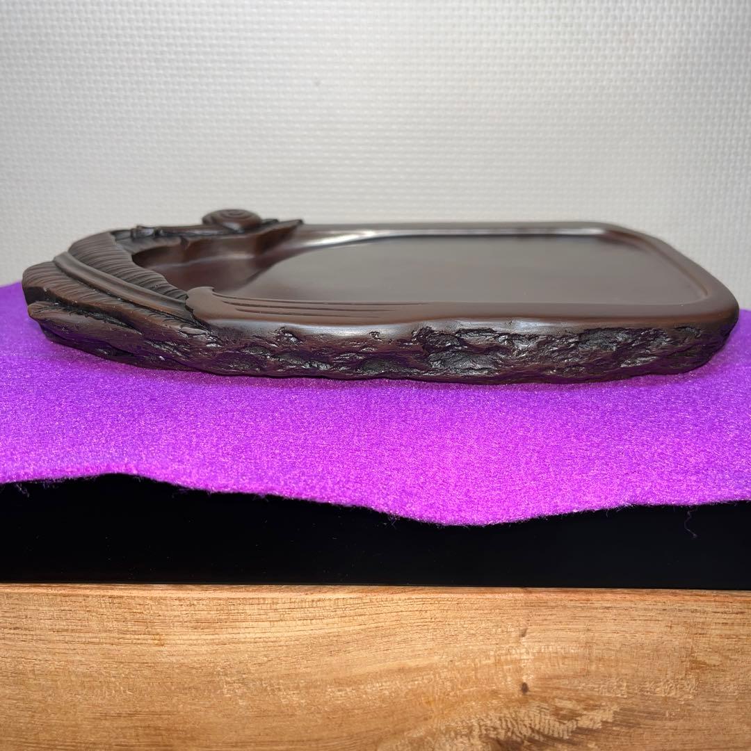⭕️赤間硯　カタツムリ彫刻　日下健一(研堂)作　19cm超　特殊研美品