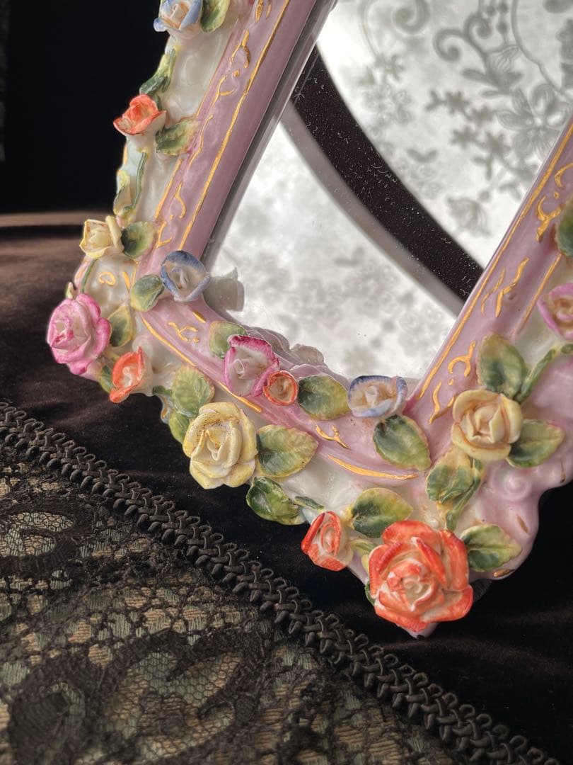 マイセン陶花と天使のミラー