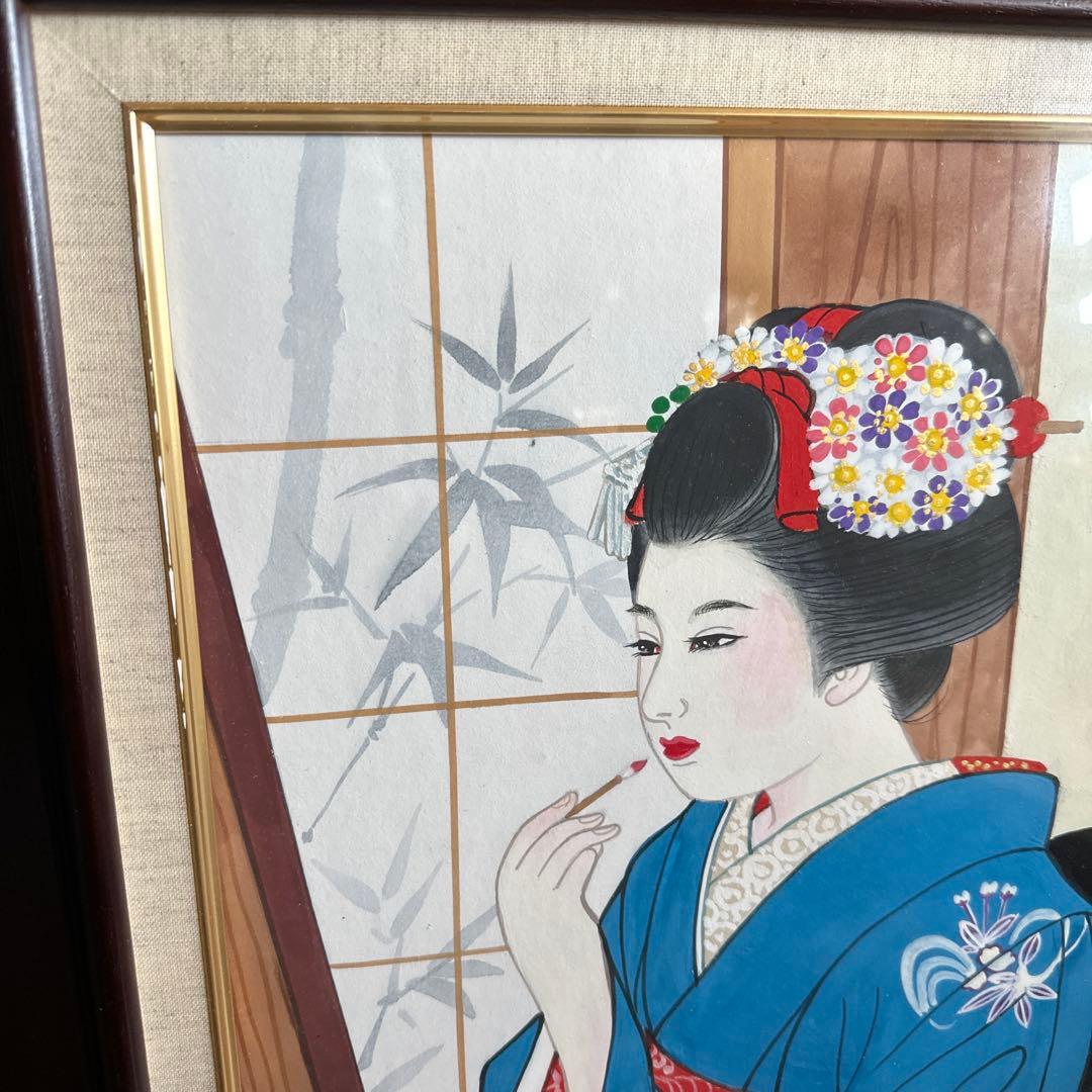 日本画 青い着物の女性