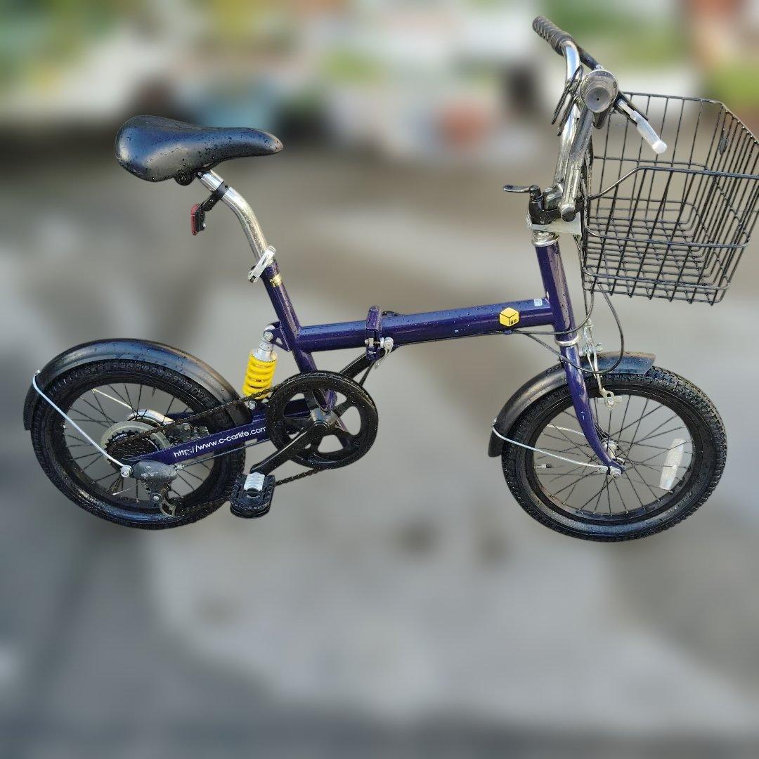 折りたたみ自転車 パープル 前面バスケット付き