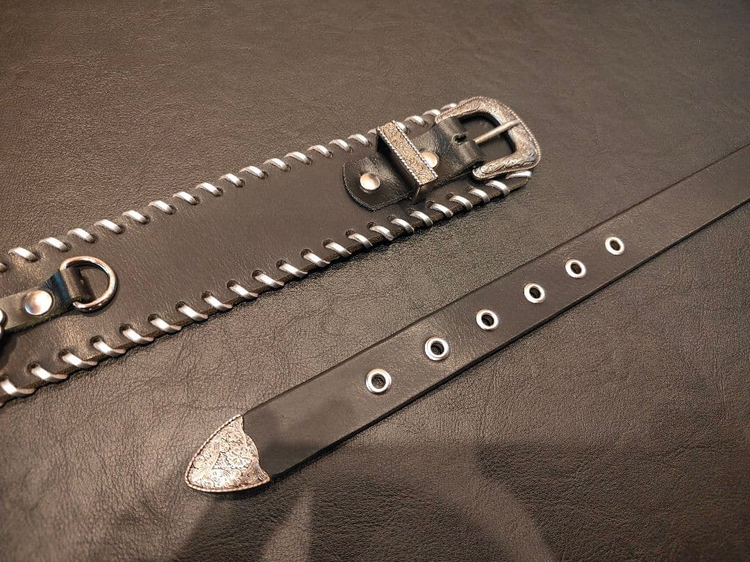 ギターストラップ　本革3mm厚ウエスタンバックル117〜130cm　紫ターコイズ