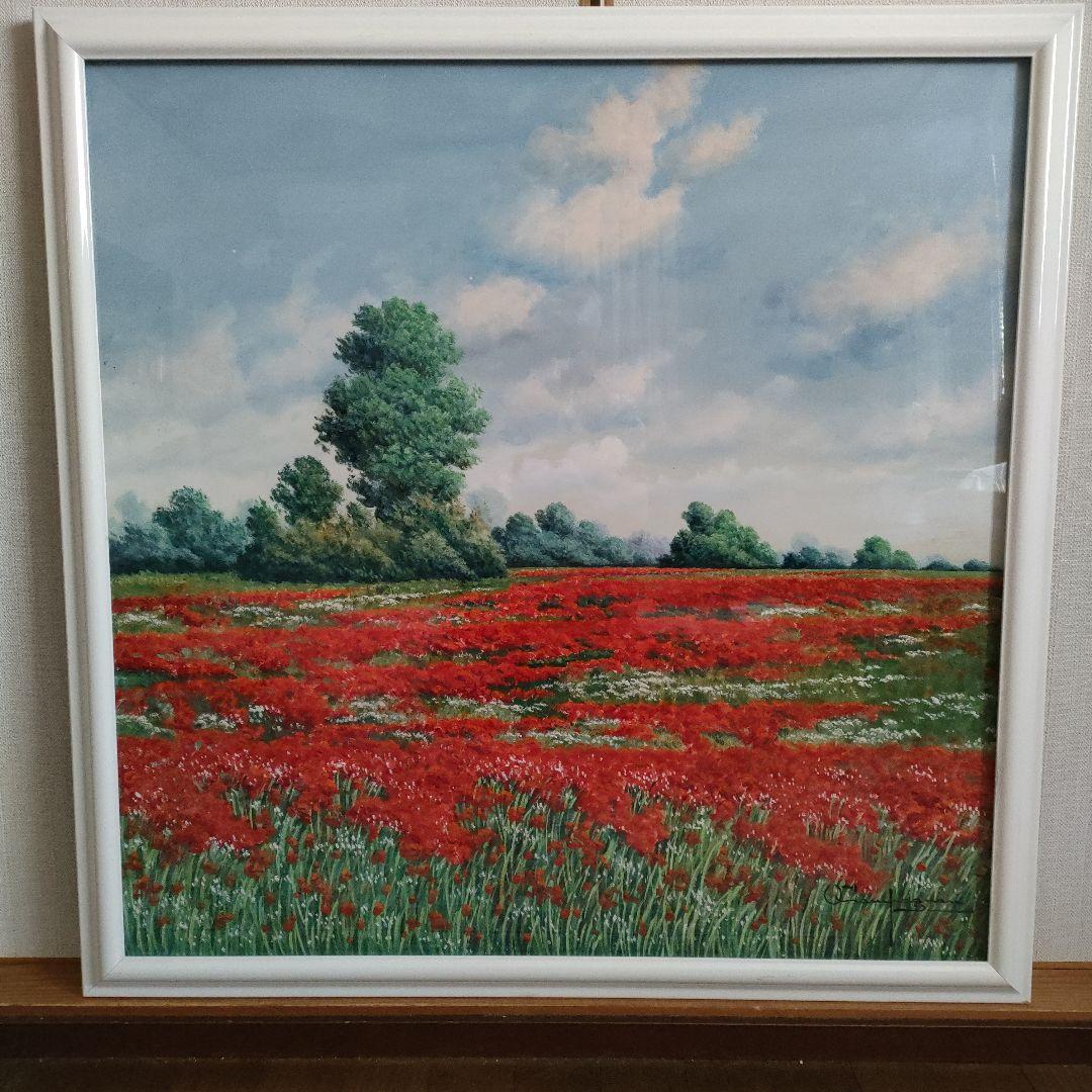 \"油彩画\"Ottorino Campagnari『ポピーフィールド』直筆サイン入