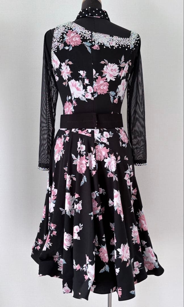 【限定特価】社交ダンスワンピース　パーティワンピース　ラテン丈　小柄な方向け