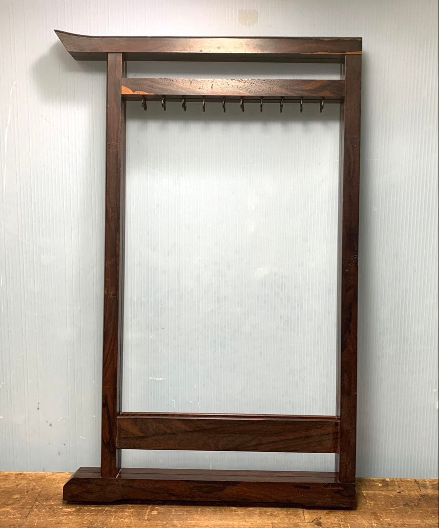 書道具 縞黒檀 唐木筆掛け 衣桁型 20本掛 古玩民具 習字