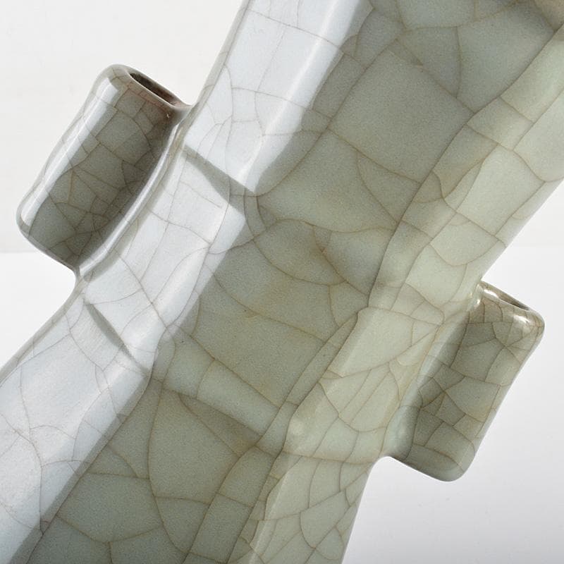 中国　汝窯　青磁　氷裂文　八角面取双耳瓶　C　7363E