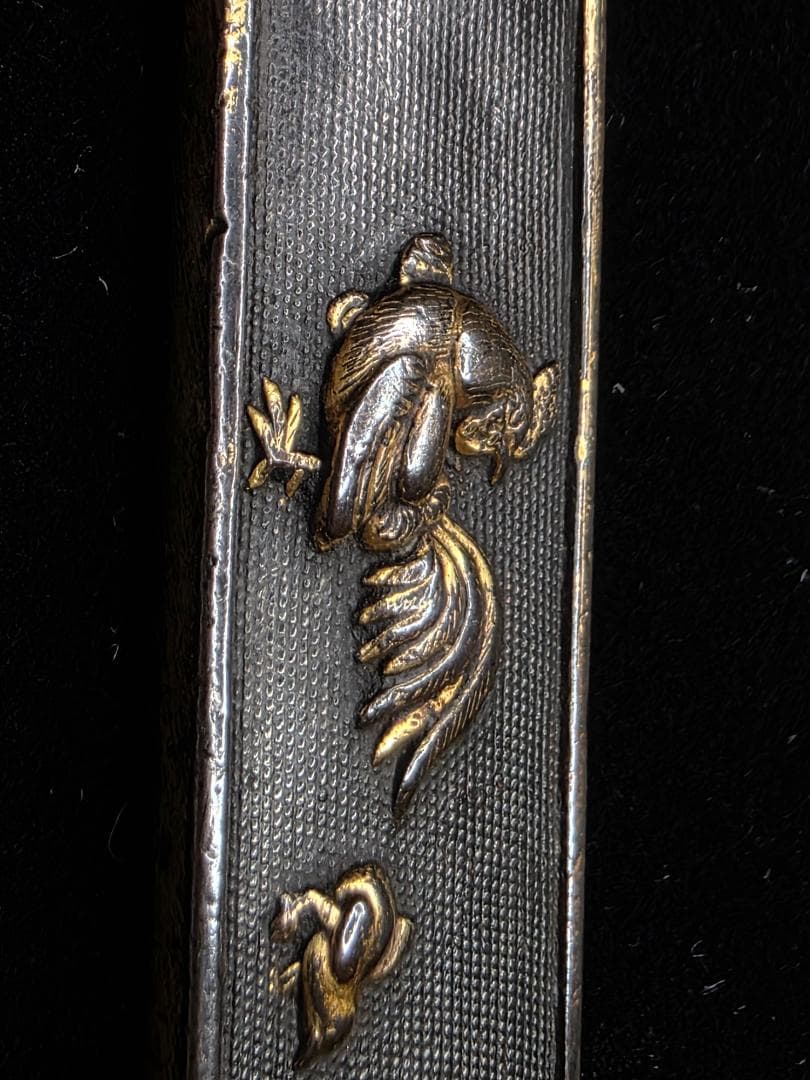 小柄 赤銅魚々子地鶏図 在銘 柳川直孝 花押 刀装具 骨董 古美術 江戸時代