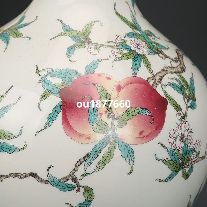 清乾隆粉彩福寿九桃天球瓶 景徳鎮 陶磁器 装飾品 現代工芸品 美術品 置物