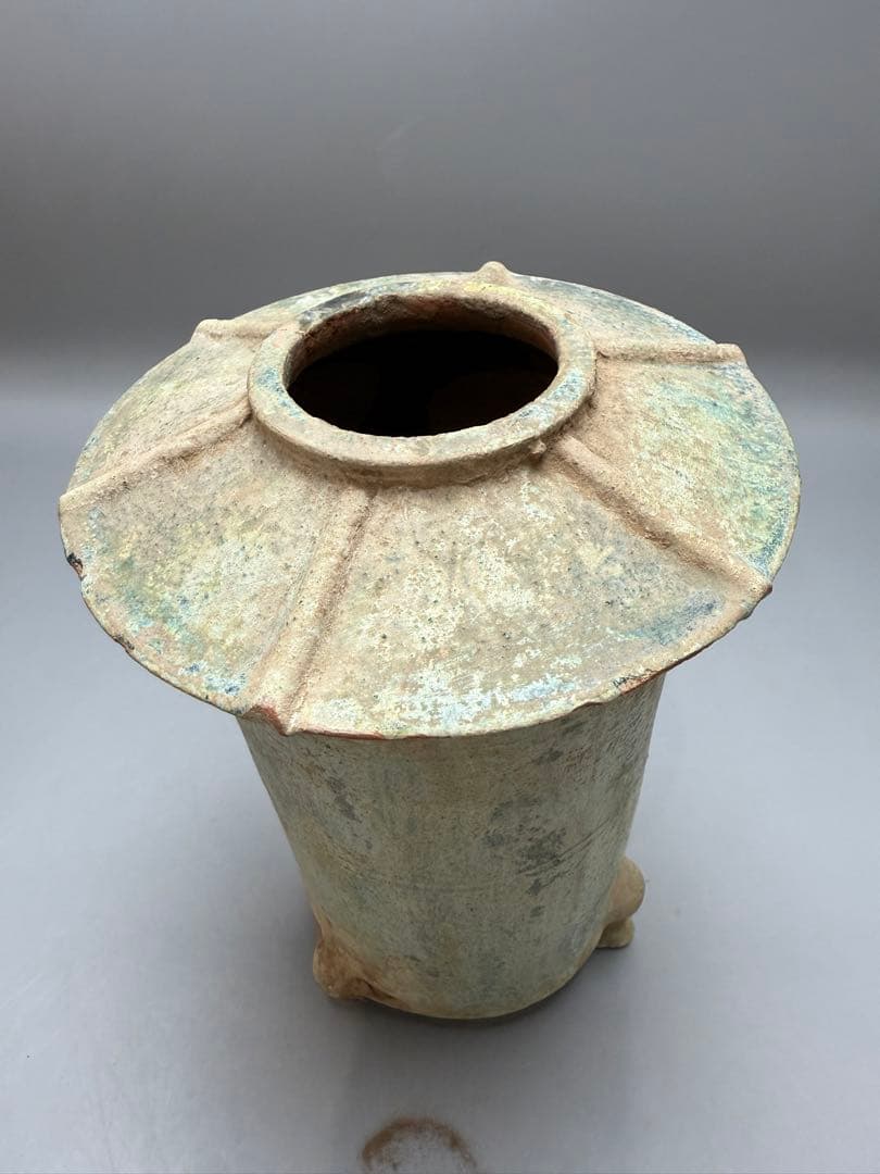 DT664 中国美術 漢緑釉 銀化 傘壷 古陶磁