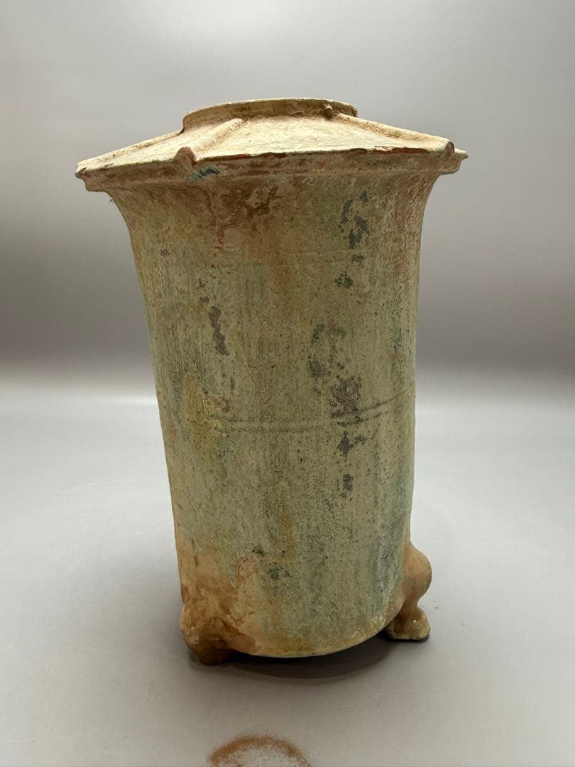 DT664 中国美術 漢緑釉 銀化 傘壷 古陶磁