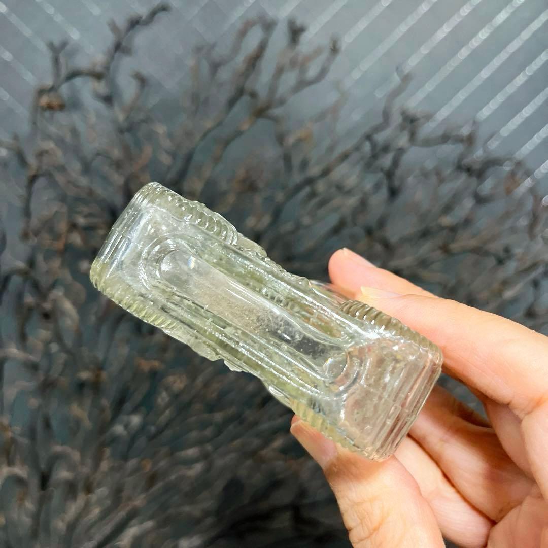骨董　レトロガラス　時代　金平糖瓶　菓子瓶　バイク　単車　エンボス　ウラン
