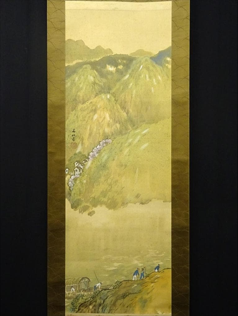 掛軸 井口華秋『支那山水図』中国山水 絹本 肉筆 無地箱付 掛け軸 a11204