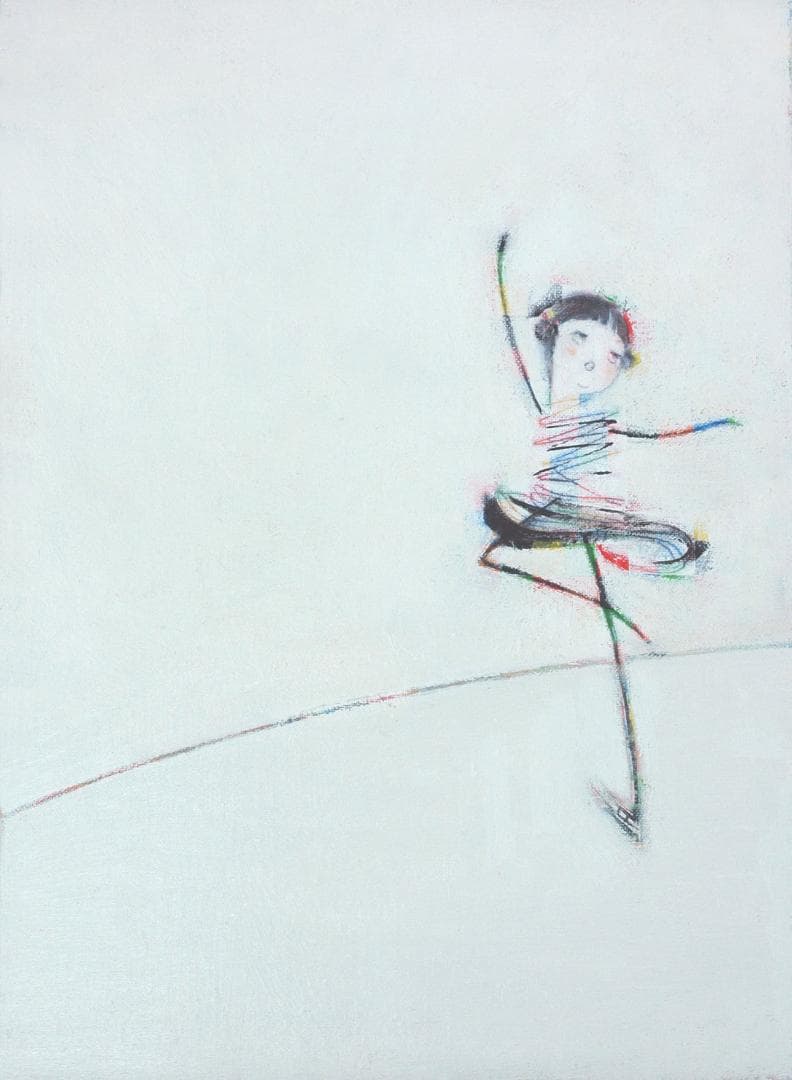 油絵 菅家令子 絵 絵画インテリア額付(黒) F4-071820女の子 スケート