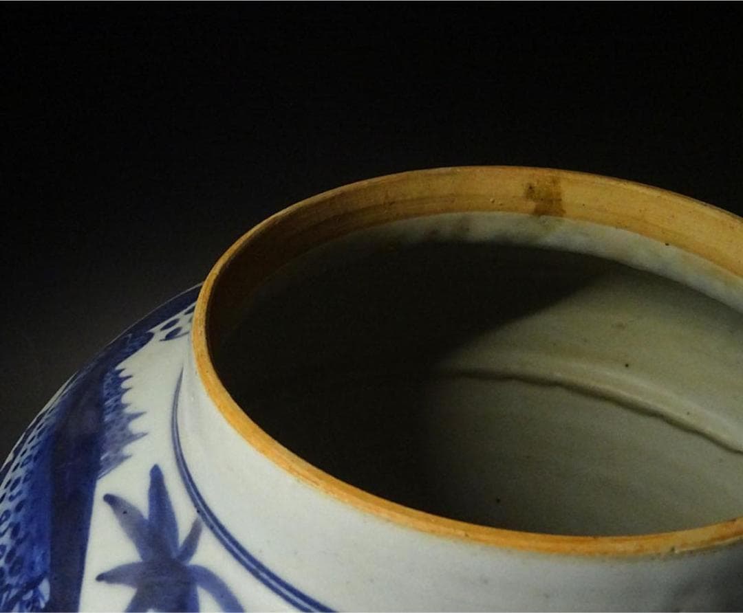 中国古玩 元染 魚藻文 蓋付壷 高約34cm 唐物 時代物 c11370