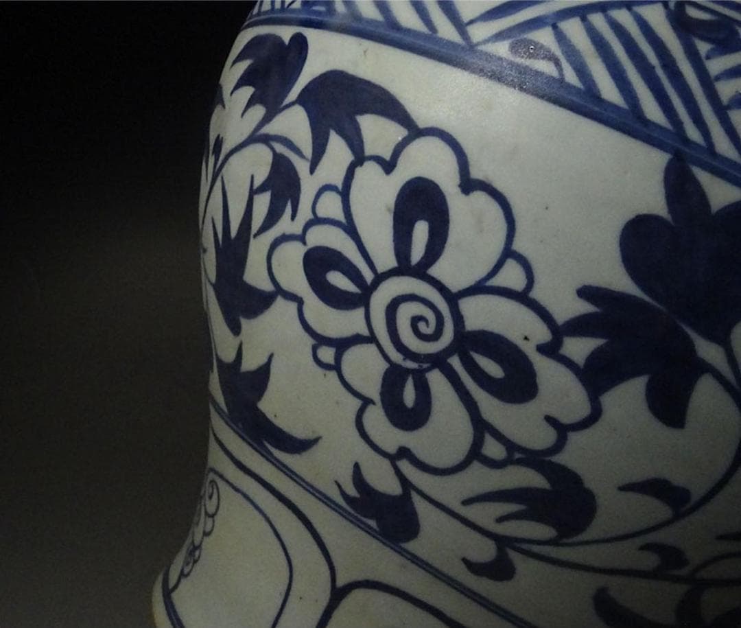 中国古玩 元染 魚藻文 蓋付壷 高約34cm 唐物 時代物 c11370