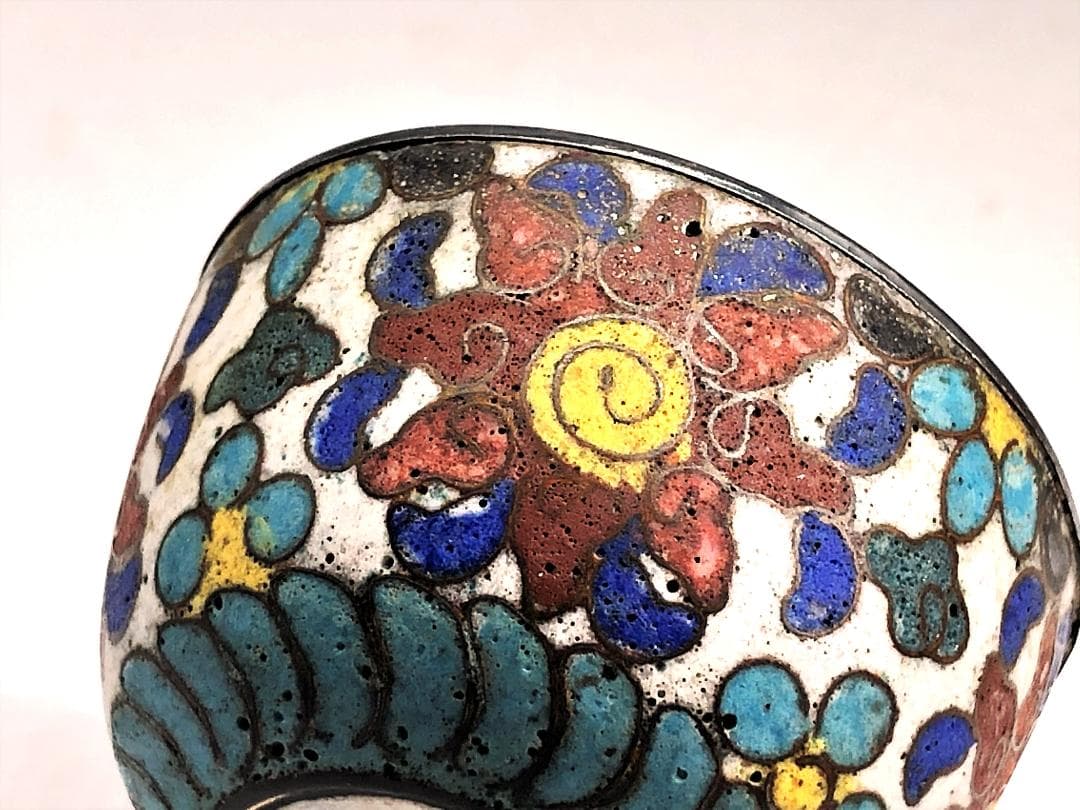 【 銀七宝盃 】　中華古玩　骨董　清～民国　養生桐箱付